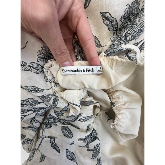 Abercrombie & Fitch Floral Tie-Strap Midi Dress Ivory Black Size S - Picture 3 of 16